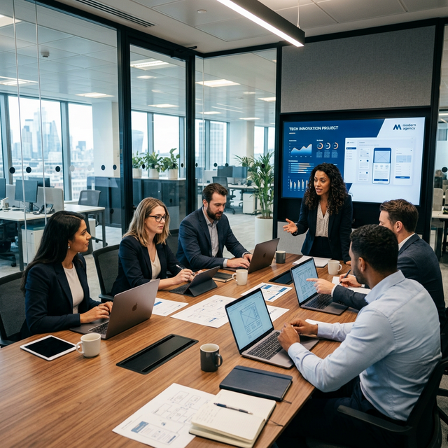 TechFly LLC team collaborating in a modern office